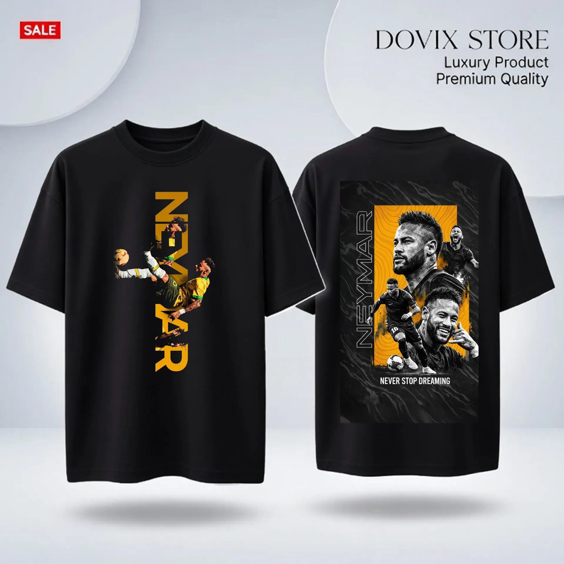 Neymar jr two side print primium drop shoulder (BLuck, 200Gsm, M)